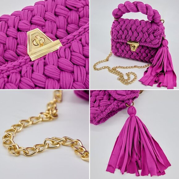 Handmade Pink Crochet Clutch Purse with Removable Tassel - Eco-Friendly Design - Picture 6 of 6